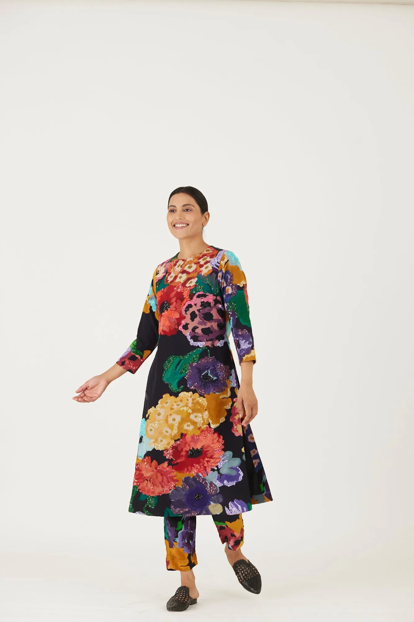 New Season Fall 24/Summer 25-Coord Set-Crepe-Embroidered-Farah Black-YAMLS03-Fashion Edit Yam