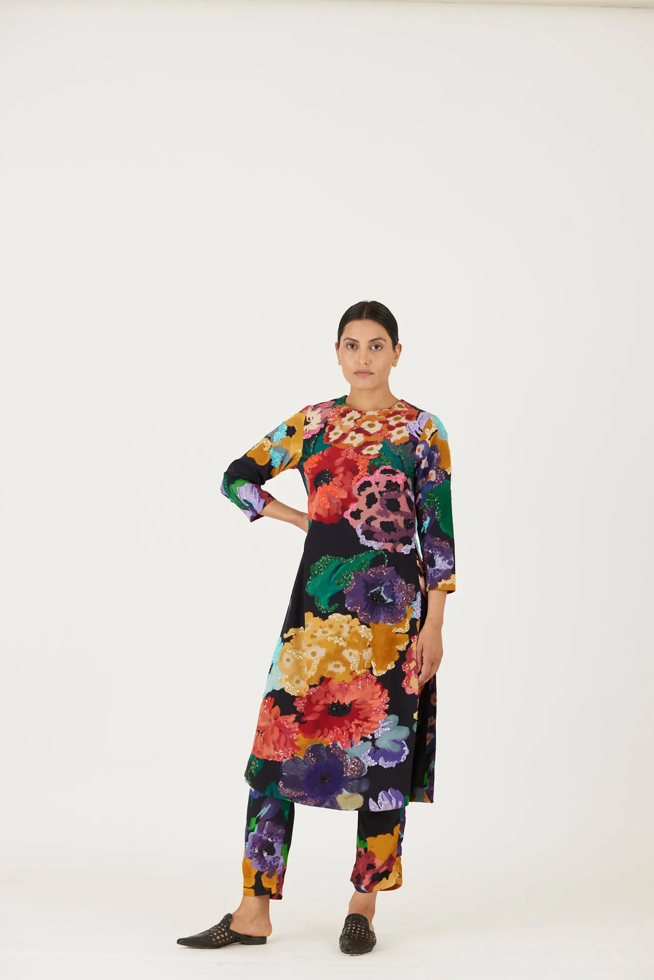 New Season Fall 24/Summer 25-Coord Set-Crepe-Embroidered-Farah Black-YAMLS03-Fashion Edit Yam