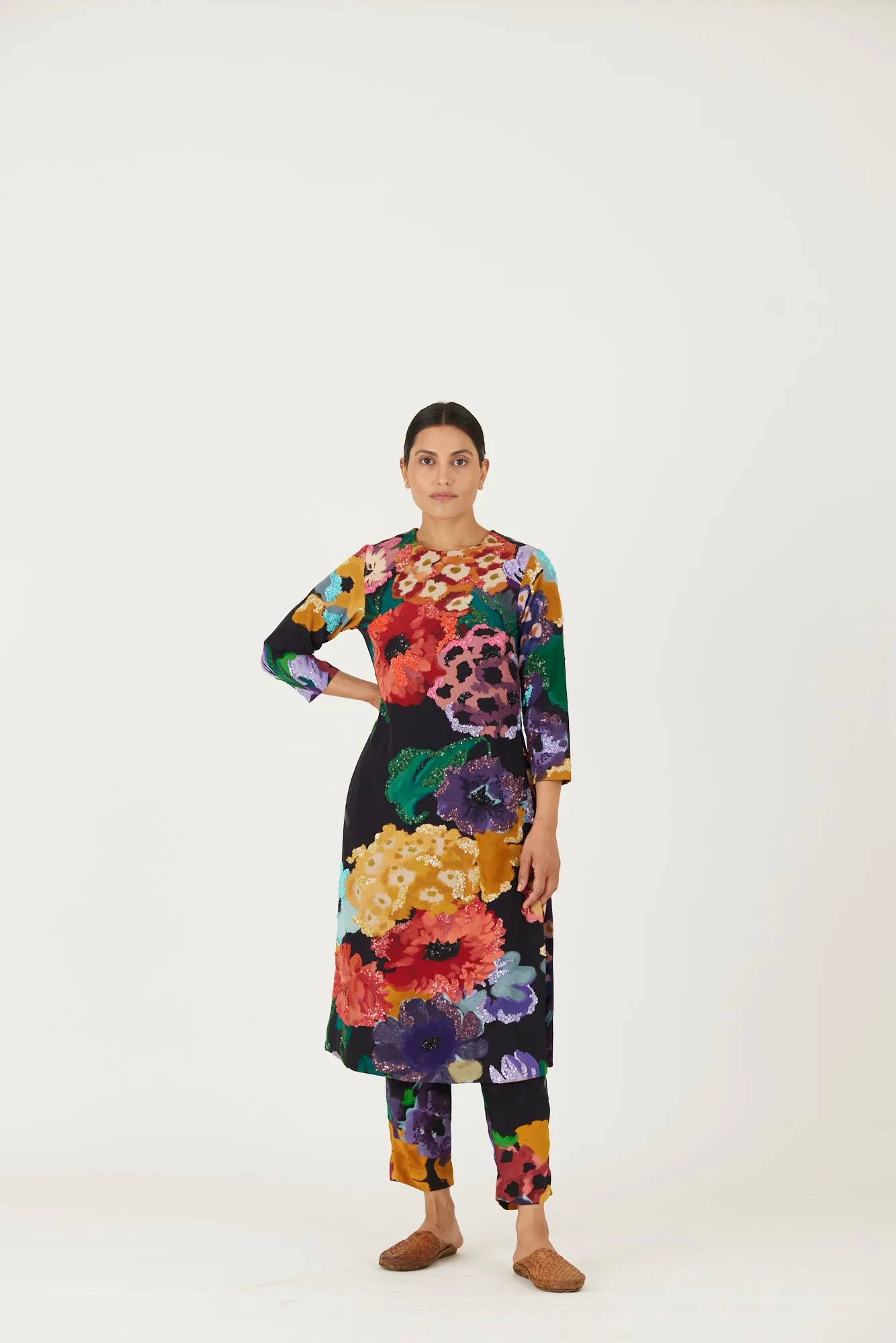 New Season Fall 24/Summer 25-Coord Set-Crepe-Embroidered-Farah Black-YAMLS03-Fashion Edit Yam
