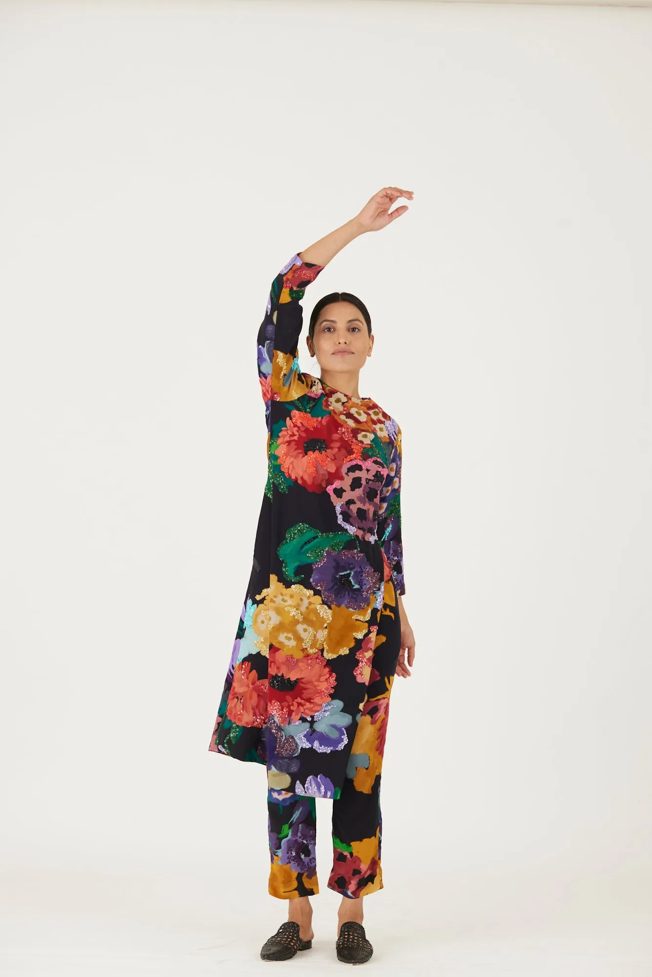 New Season Fall 24/Summer 25-Coord Set-Crepe-Embroidered-Farah Black-YAMLS03-Fashion Edit Yam