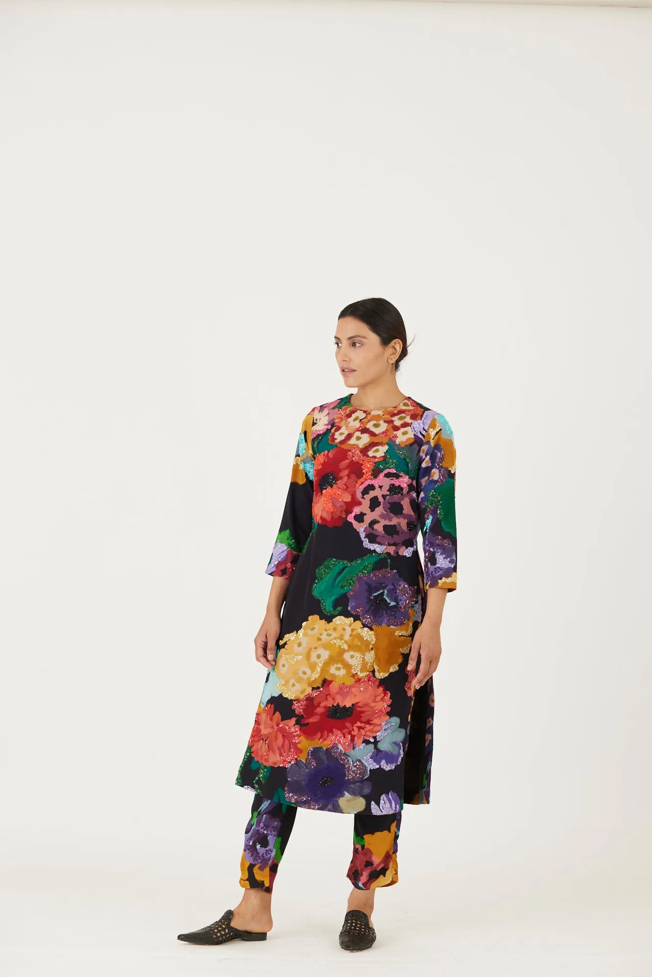 New Season Fall 24/Summer 25-Coord Set-Crepe-Embroidered-Farah Black-YAMLS03-Fashion Edit Yam