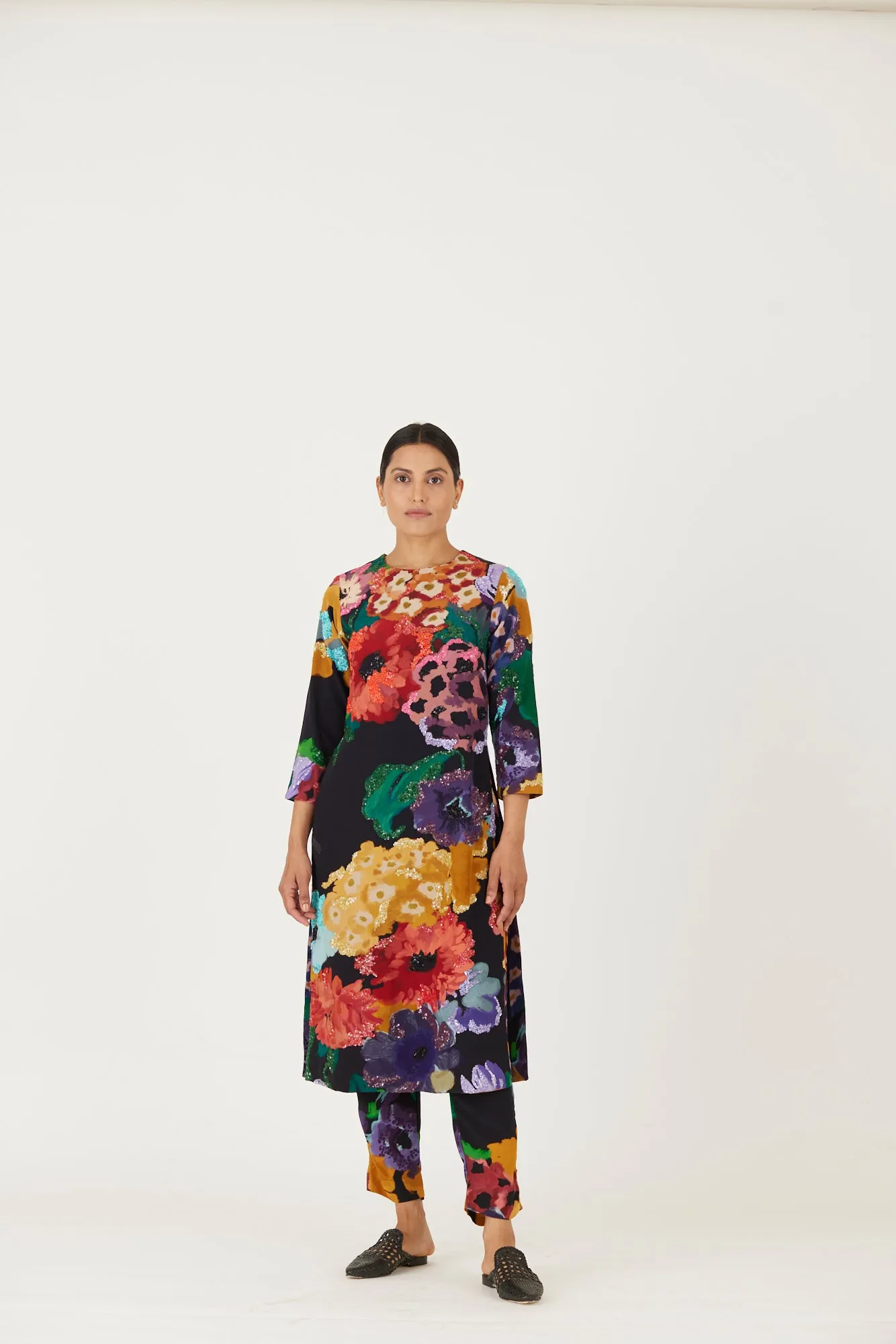 New Season Fall 24/Summer 25-Coord Set-Crepe-Embroidered-Farah Black-YAMLS03-Fashion Edit Yam