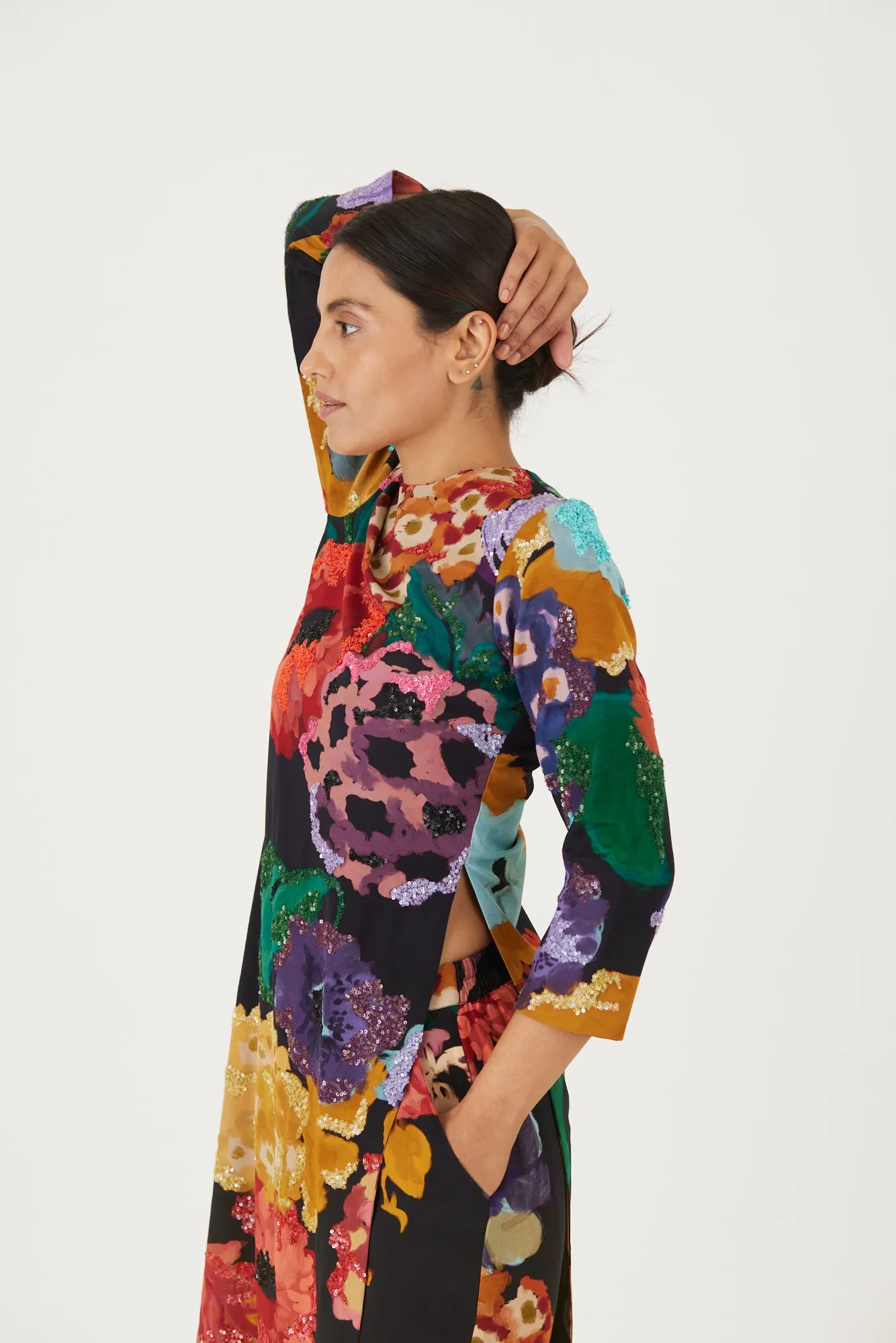 New Season Fall 24/Summer 25-Coord Set-Crepe-Embroidered-Farah Black-YAMLS03-Fashion Edit Yam