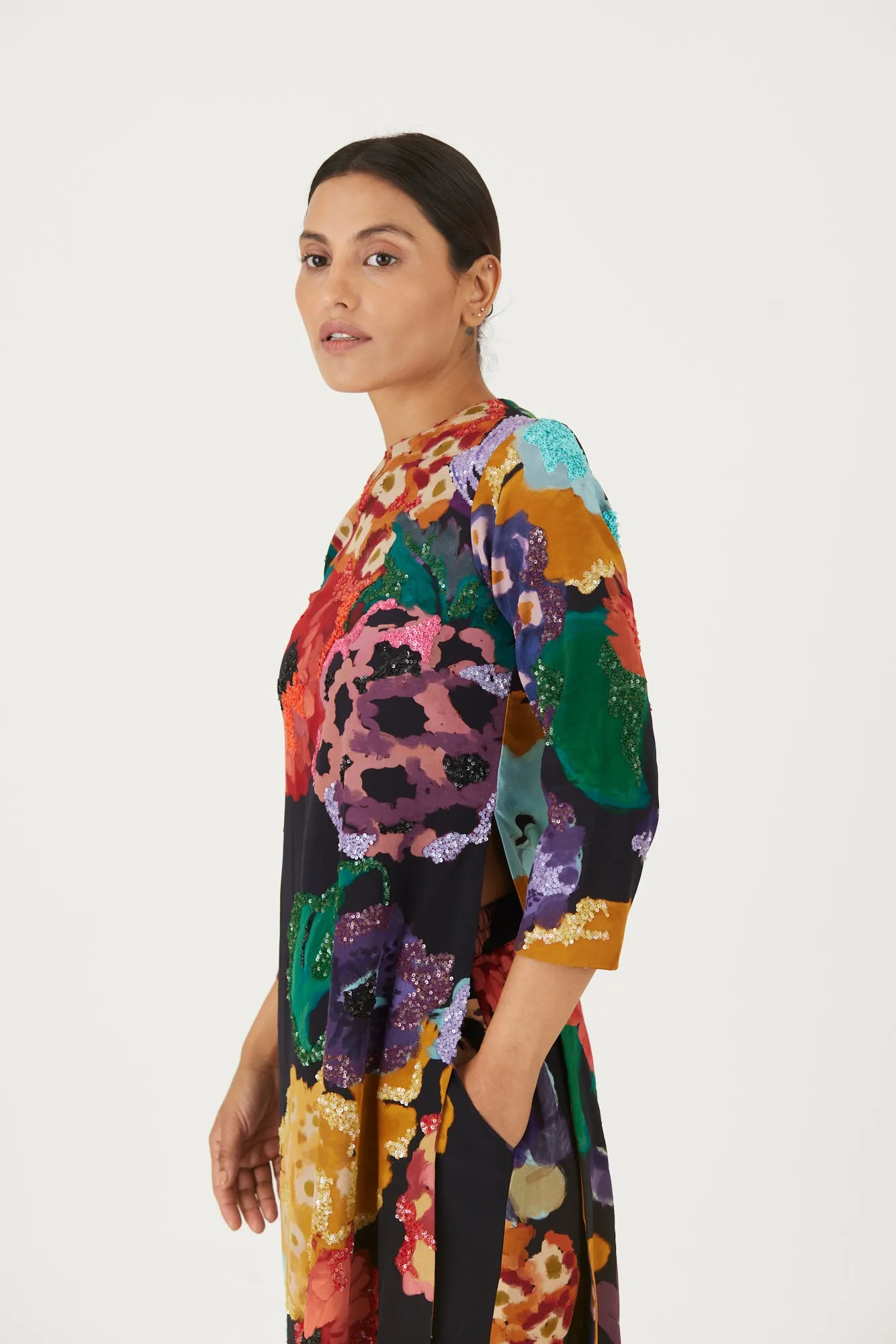 New Season Fall 24/Summer 25-Coord Set-Crepe-Embroidered-Farah Black-YAMLS03-Fashion Edit Yam