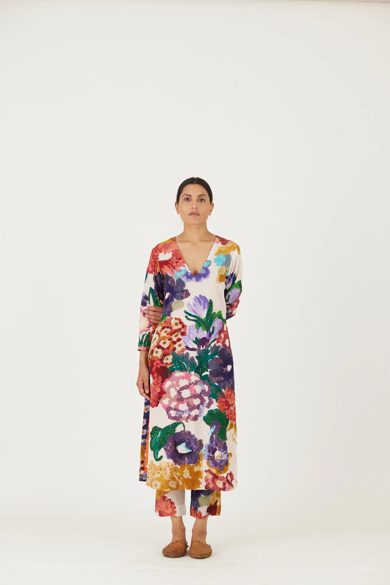 New Season Fall 24/Summer 25-Coord Set-Crepe-Embroidered -Farah White-YAMLS08-Fashion Edit Yam