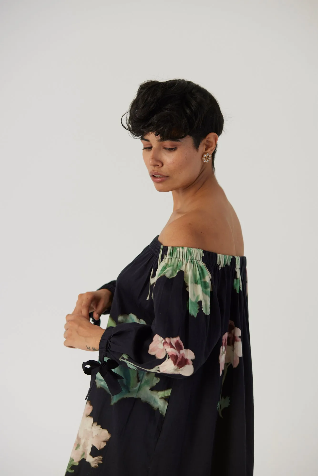 New Season Fall 24/Summer 25-Dress Cotton Satin Off-Shoulder Juliet Black-YAMBB25-Fashion Edit Yam
