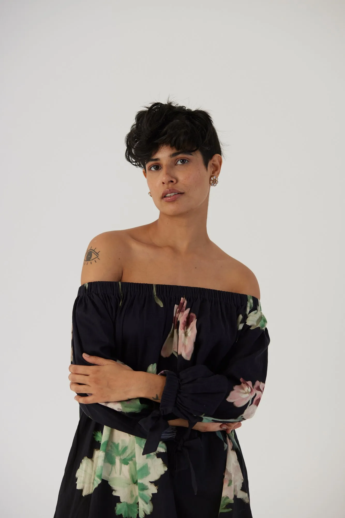New Season Fall 24/Summer 25-Dress Cotton Satin Off-Shoulder Juliet Black-YAMBB25-Fashion Edit Yam