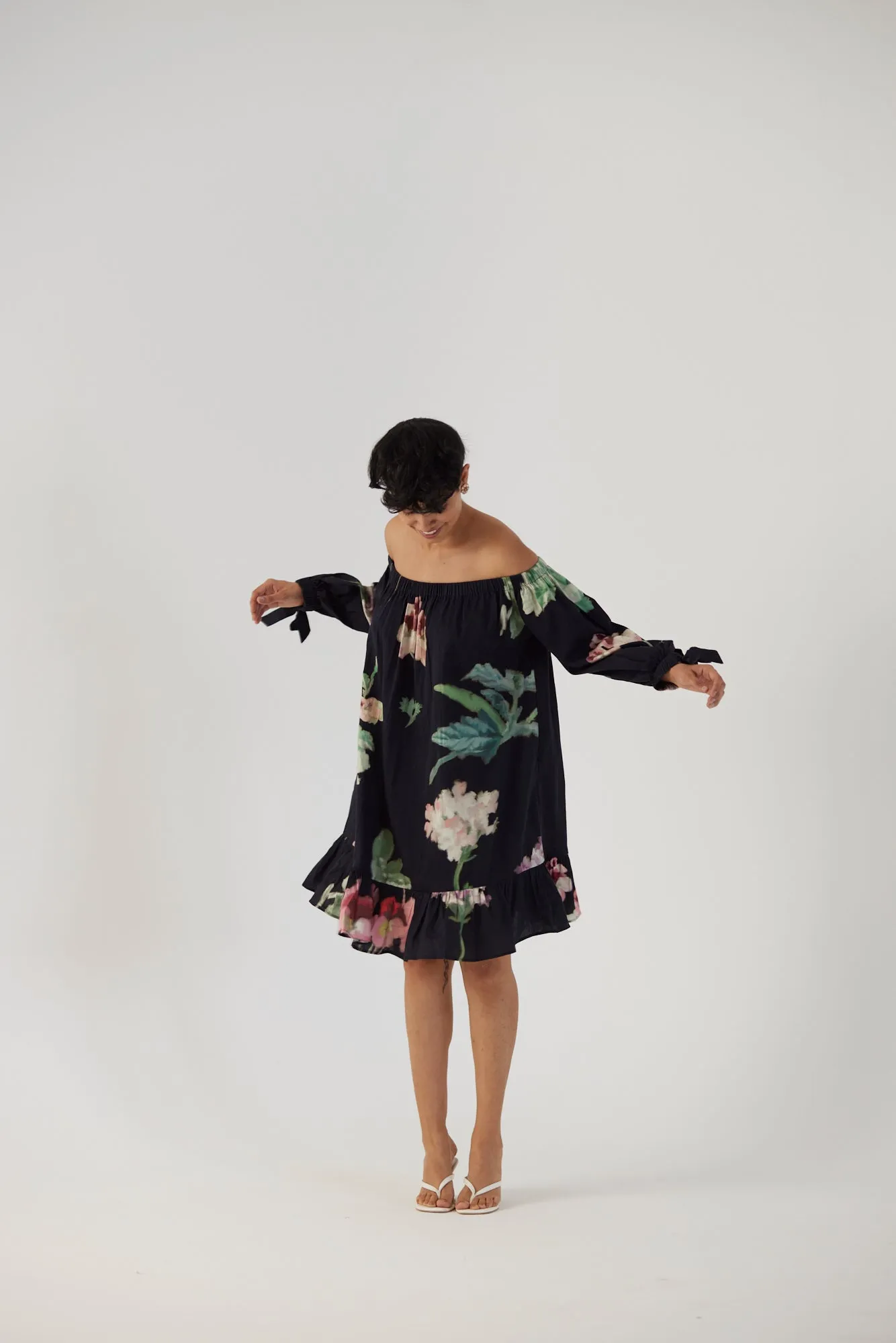 New Season Fall 24/Summer 25-Dress Cotton Satin Off-Shoulder Juliet Black-YAMBB25-Fashion Edit Yam