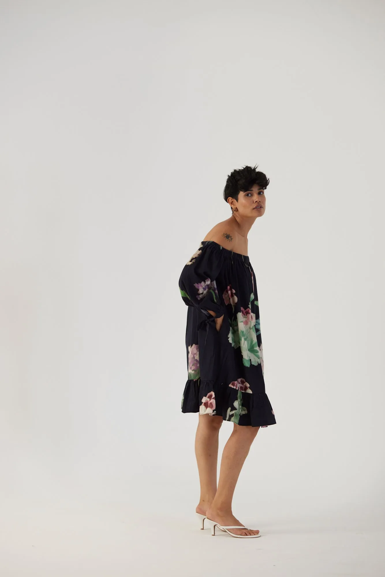 New Season Fall 24/Summer 25-Dress Cotton Satin Off-Shoulder Juliet Black-YAMBB25-Fashion Edit Yam
