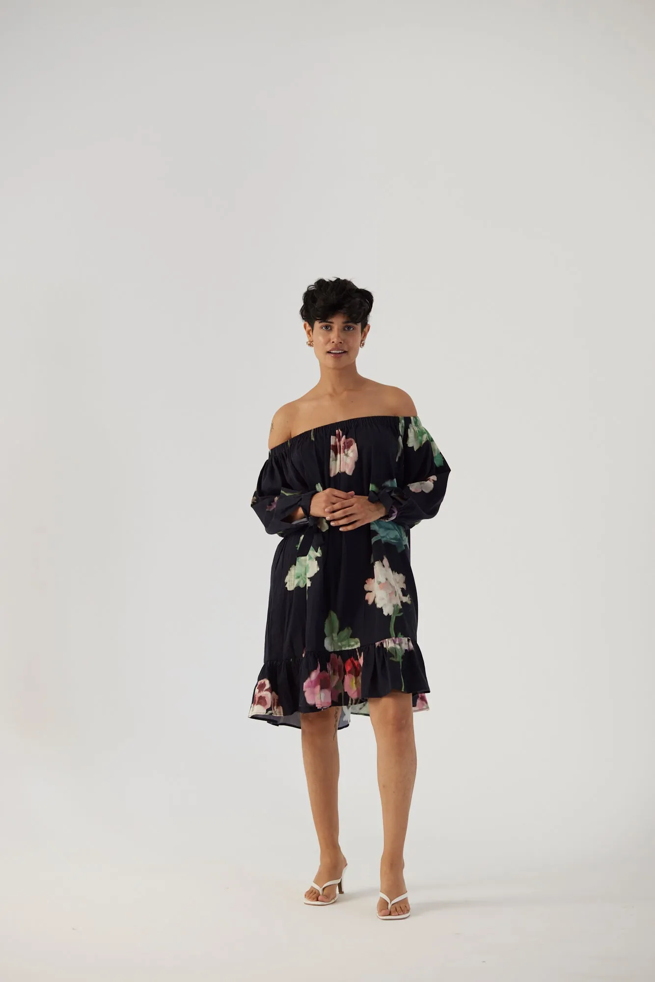 New Season Fall 24/Summer 25-Dress Cotton Satin Off-Shoulder Juliet Black-YAMBB25-Fashion Edit Yam