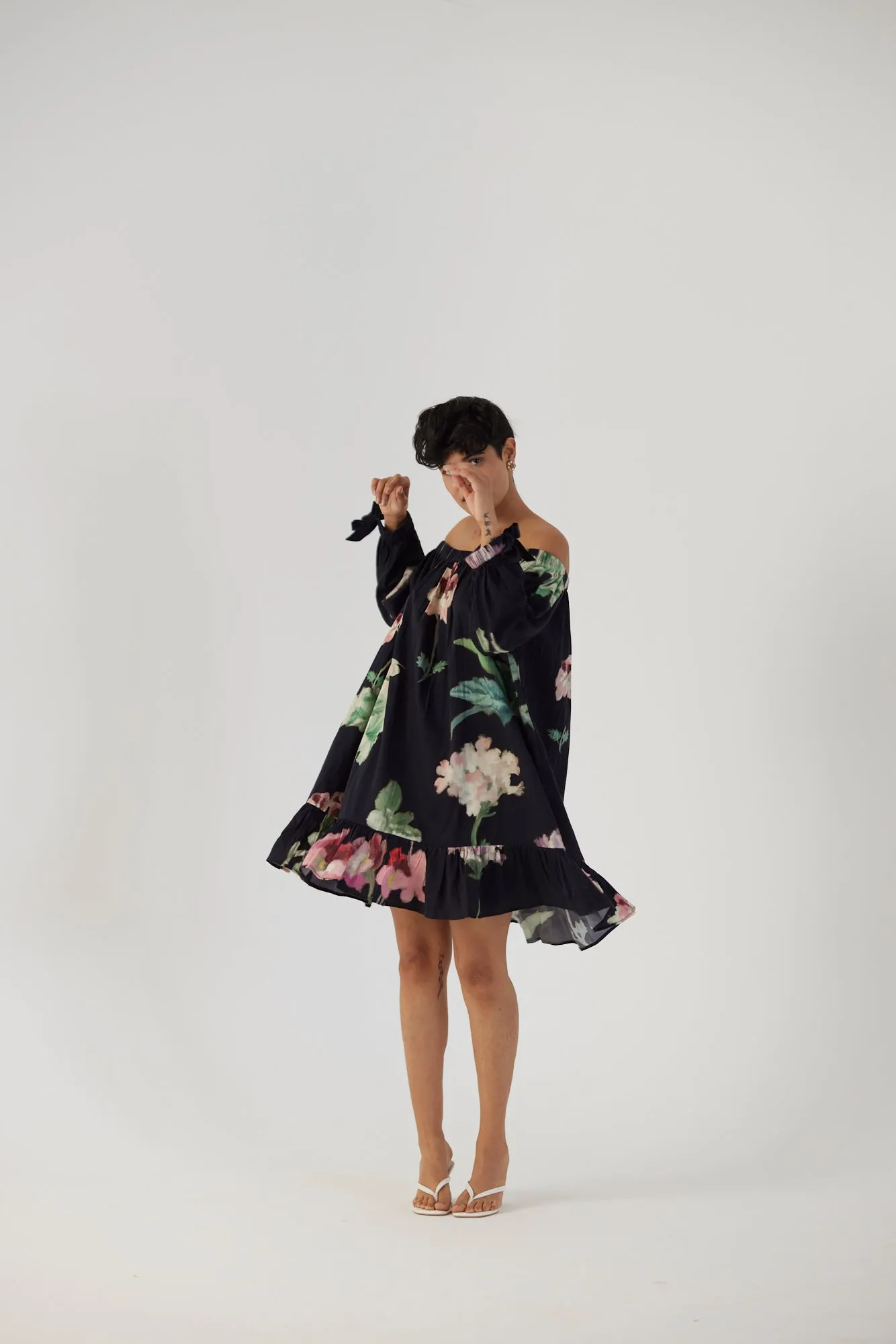 New Season Fall 24/Summer 25-Dress Cotton Satin Off-Shoulder Juliet Black-YAMBB25-Fashion Edit Yam