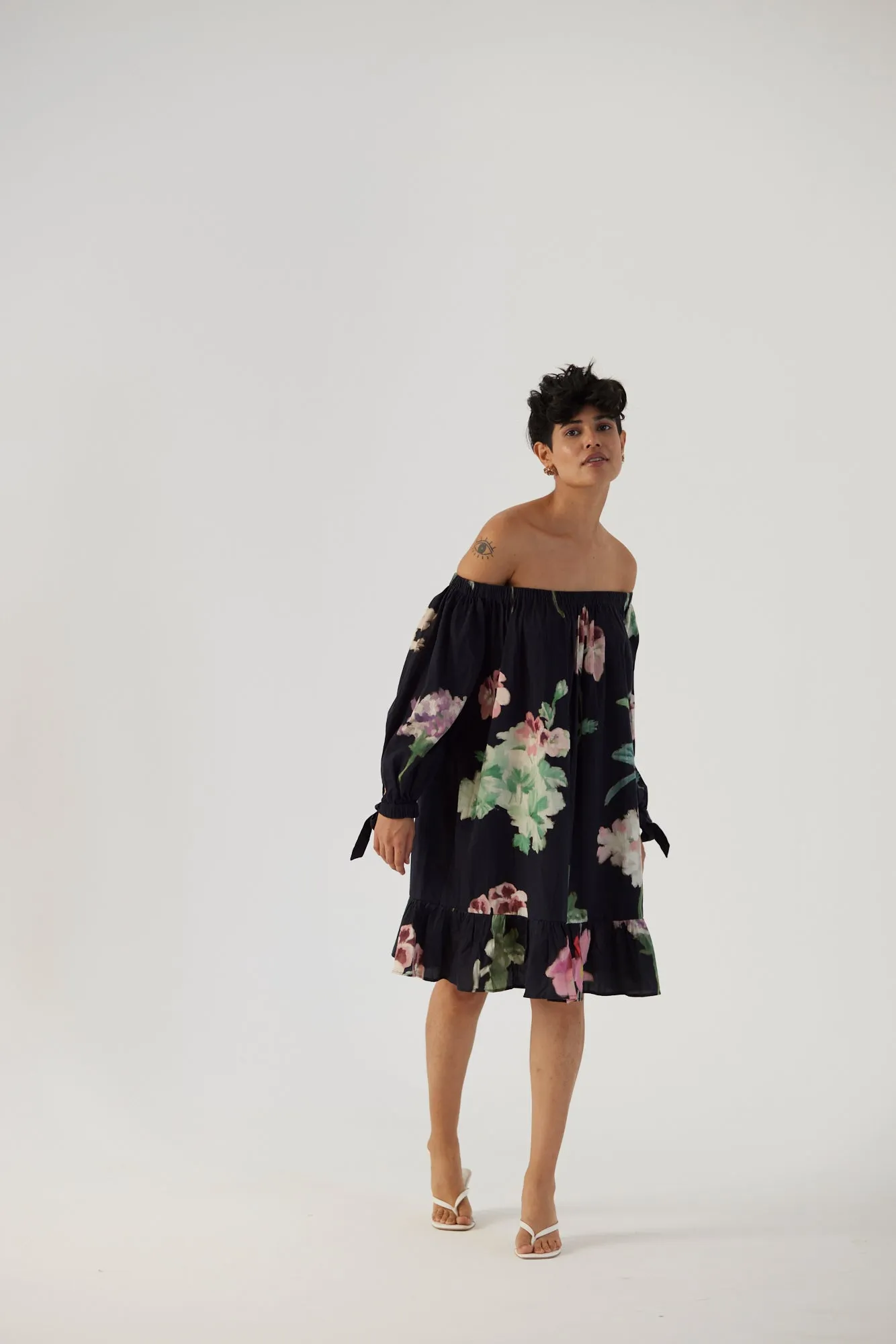 New Season Fall 24/Summer 25-Dress Cotton Satin Off-Shoulder Juliet Black-YAMBB25-Fashion Edit Yam
