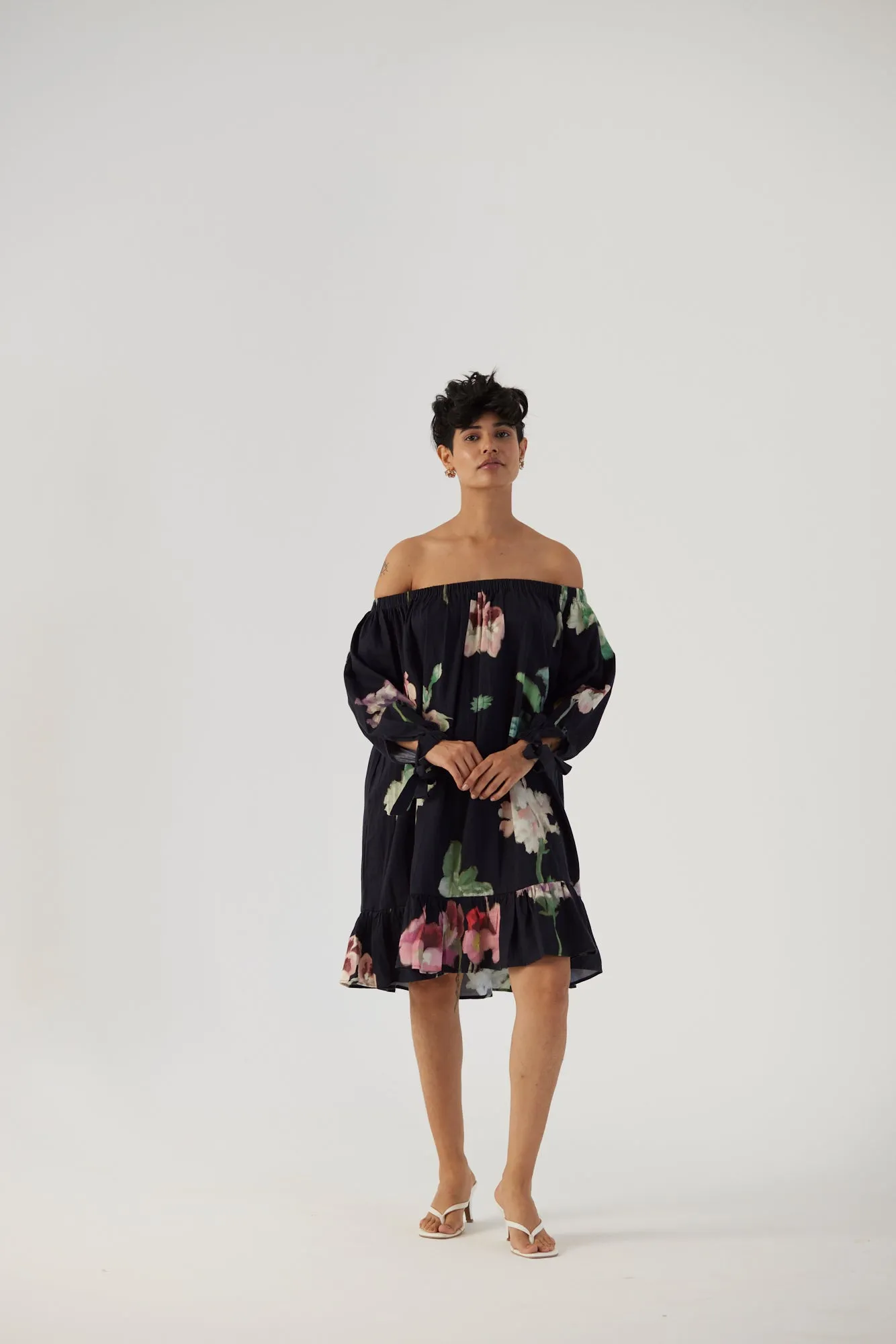 New Season Fall 24/Summer 25-Dress Cotton Satin Off-Shoulder Juliet Black-YAMBB25-Fashion Edit Yam