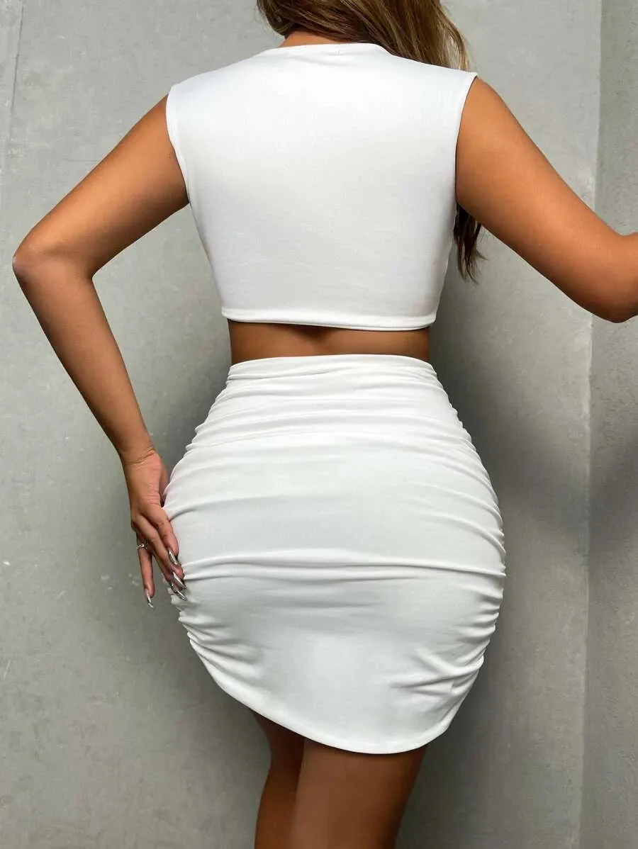 New Shein Cross Front Ruched Bodycon Dress, White, Sz XS! Fits true, great fit & fabric!