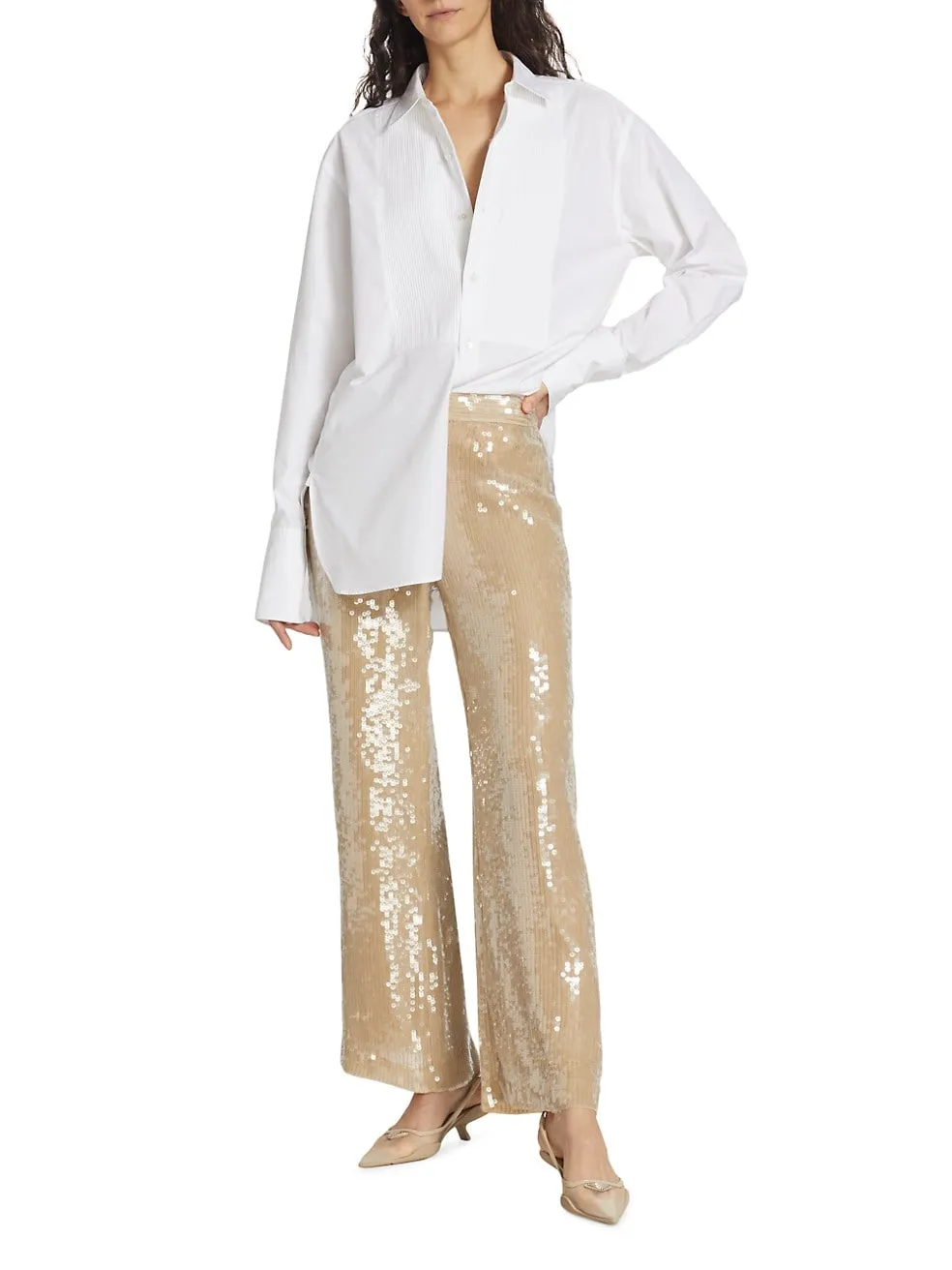 Nili Lotan Yseult Sequin Pants in Khaki