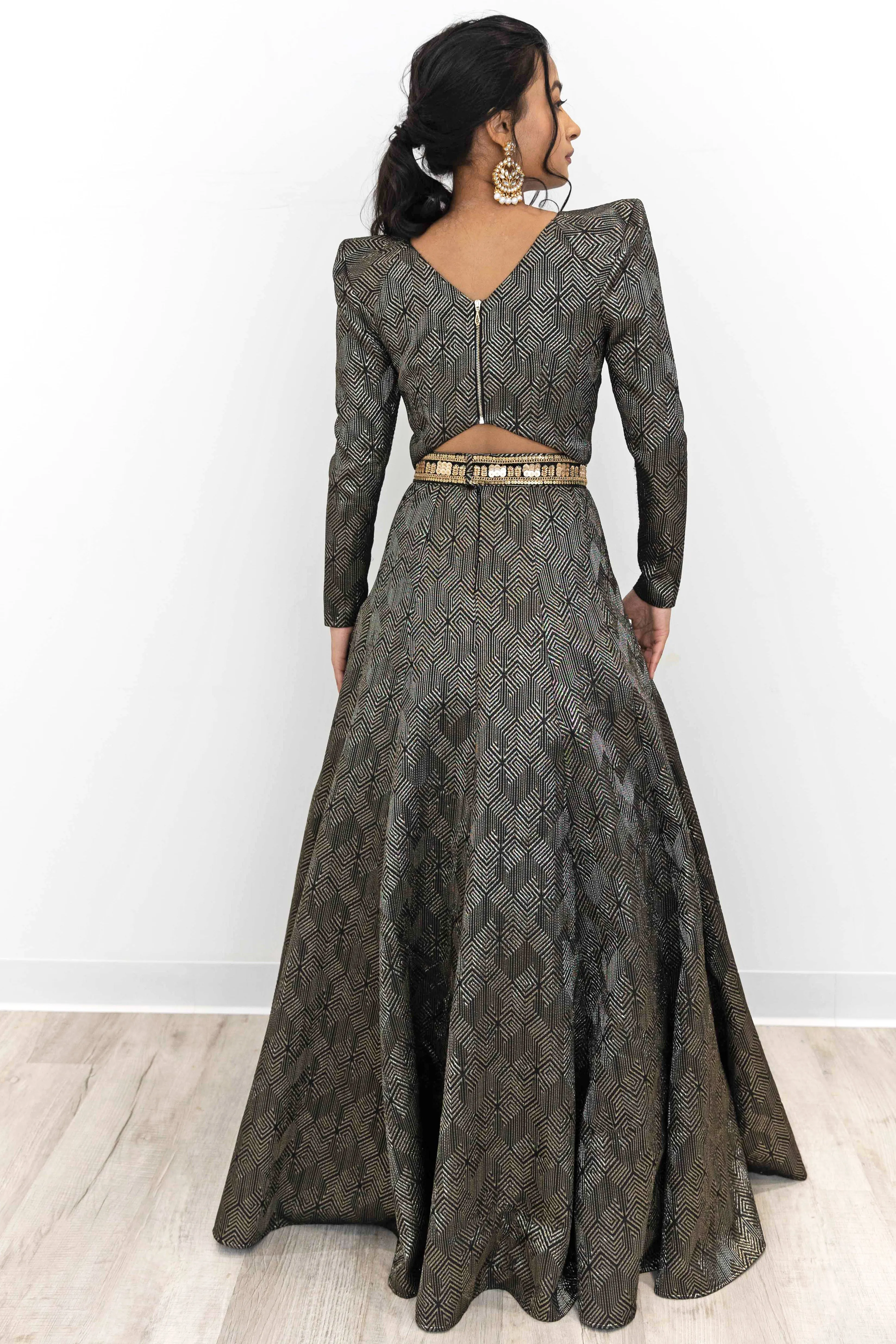 NINA Black and Gold Lehenga Top