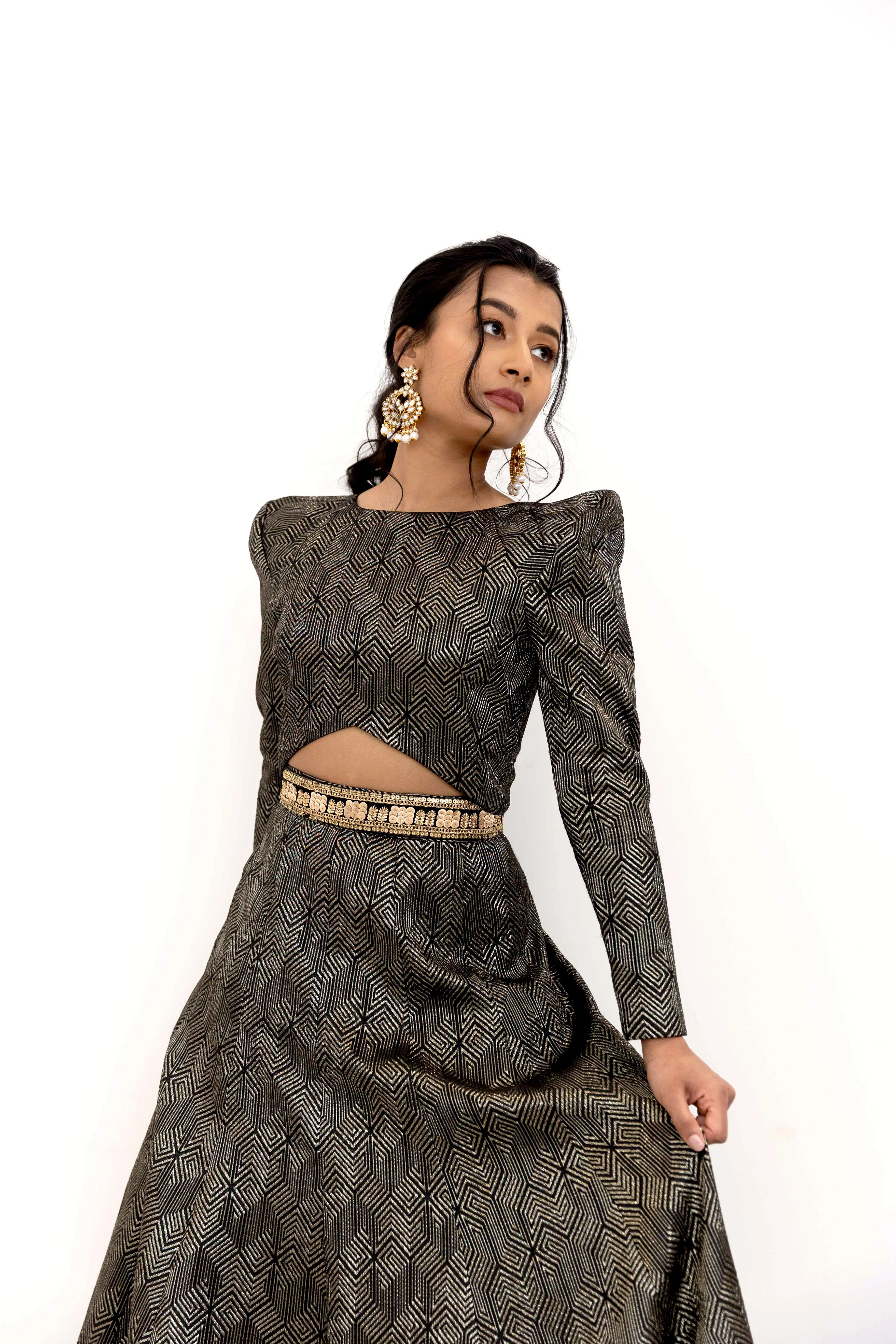 NINA Black and Gold Lehenga Top