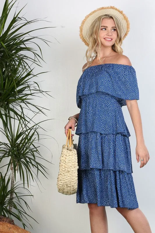 Ninexis Off the Shoulder Three Layers Ruffle Dress