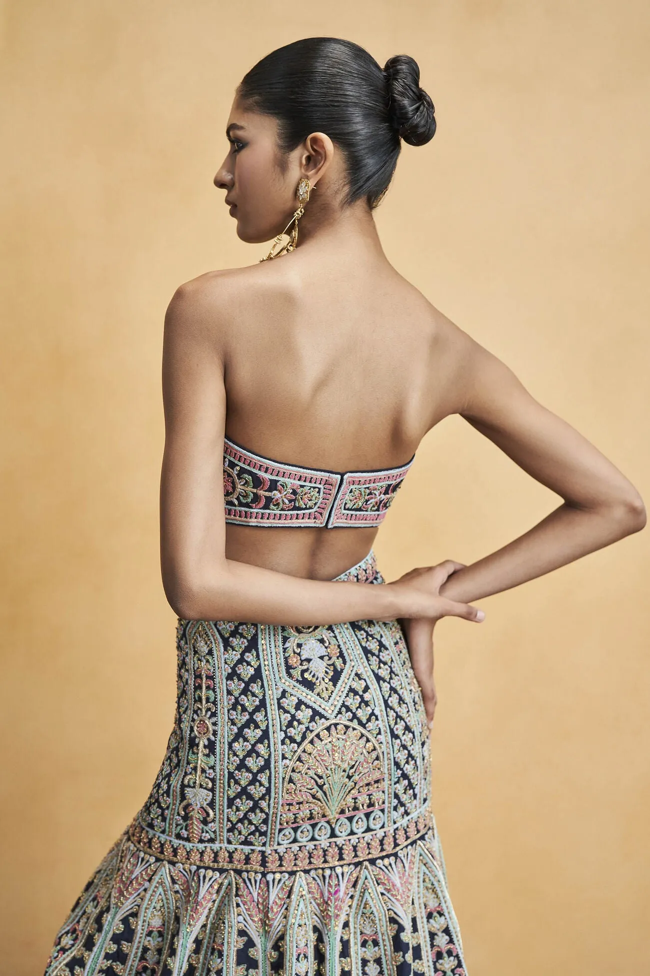 Nocturnal Melody Silk Zari Skirt Set - Blue
