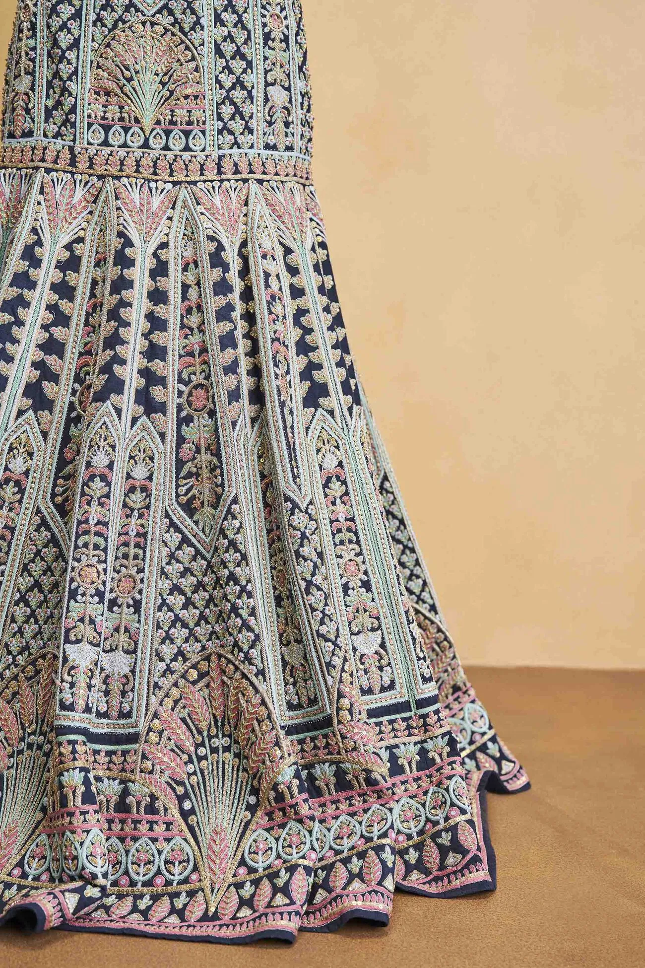Nocturnal Melody Silk Zari Skirt Set - Blue