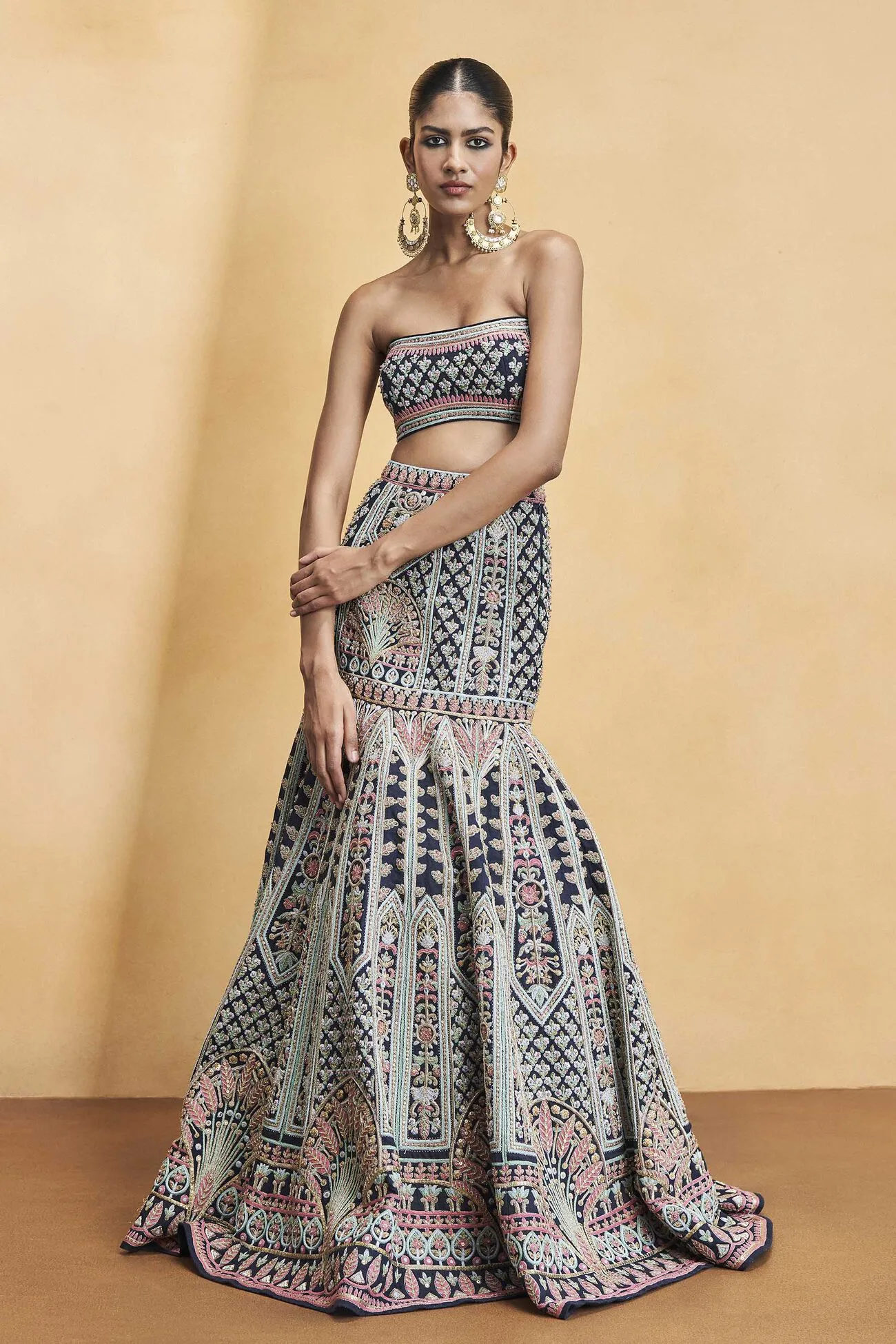 Nocturnal Melody Silk Zari Skirt Set - Blue