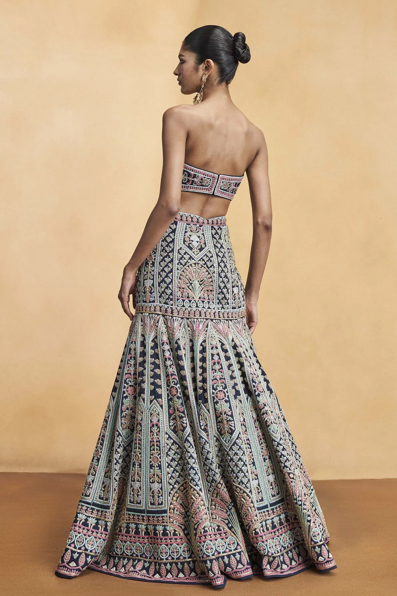 Nocturnal Melody Silk Zari Skirt Set - Blue