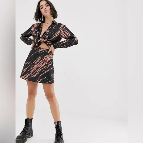 NWT ASOS DESIGN tie dye satin bias mini skirt