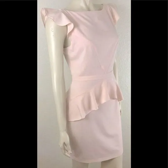 NWT BeBe’s Elise Pale Pink Crepe Peplum Dress, sz6