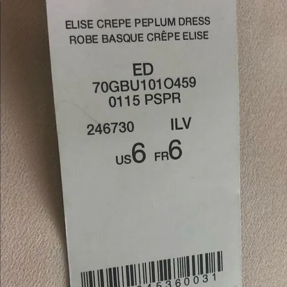 NWT BeBe’s Elise Pale Pink Crepe Peplum Dress, sz6