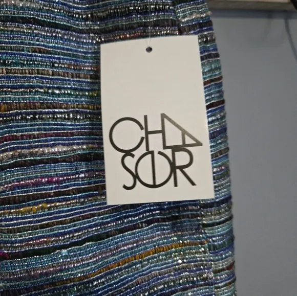 NWT CHASER Blue Multicolor MetallicTweed Skirt, Size Medium