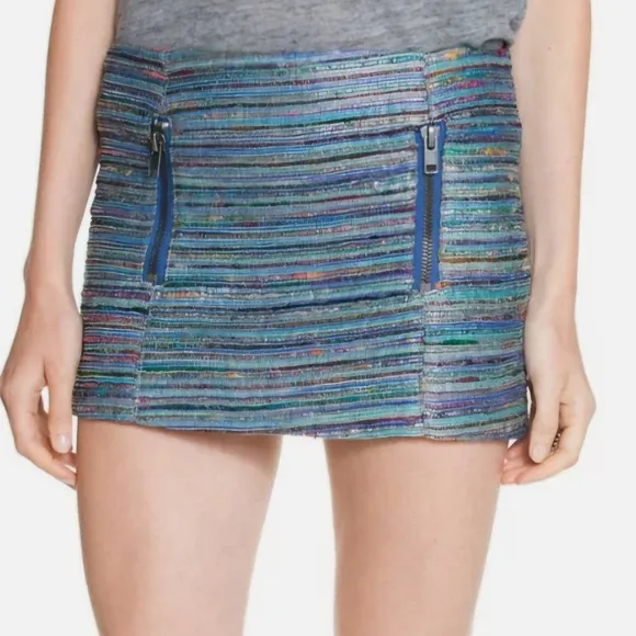 NWT CHASER Blue Multicolor MetallicTweed Skirt, Size Medium