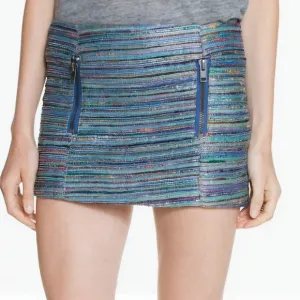 NWT CHASER Blue Multicolor MetallicTweed Skirt, Size Medium
