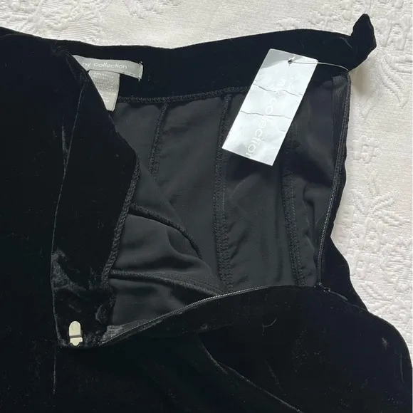 NWT NY COLLECTION Black Y2K Velvet Whimsical Midi Skirt Satin Sash M