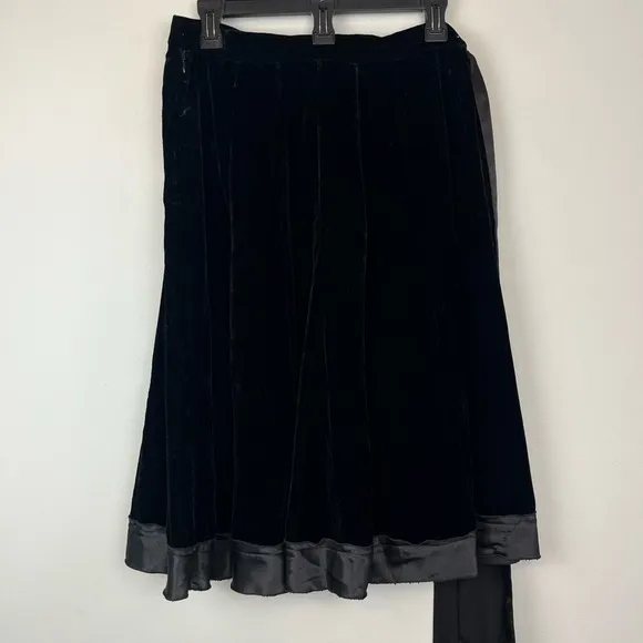 NWT NY COLLECTION Black Y2K Velvet Whimsical Midi Skirt Satin Sash M