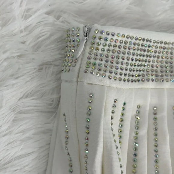 NWT Nylon Apparel White Rhinestone Pleated Flare Skort Large