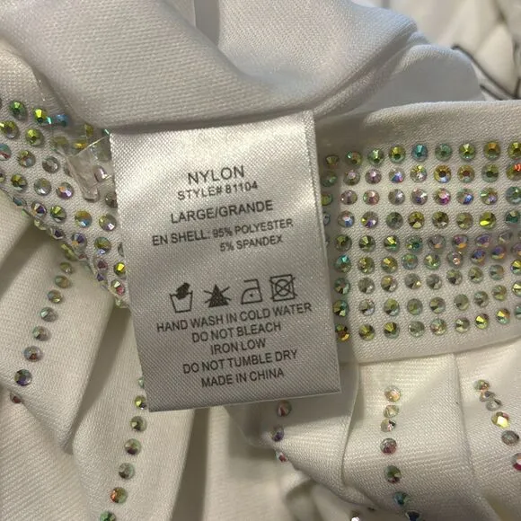 NWT Nylon Apparel White Rhinestone Pleated Flare Skort Large