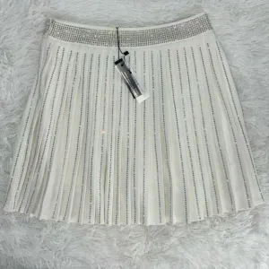 NWT Nylon Apparel White Rhinestone Pleated Flare Skort Large