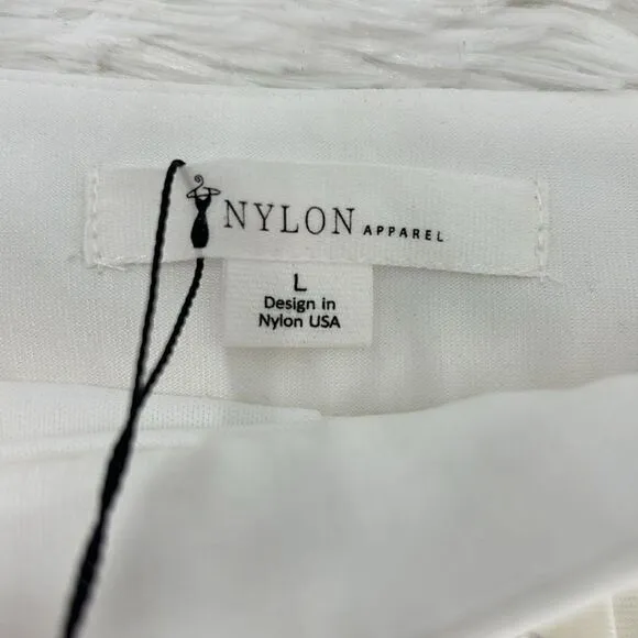 NWT Nylon Apparel White Rhinestone Pleated Flare Skort Large