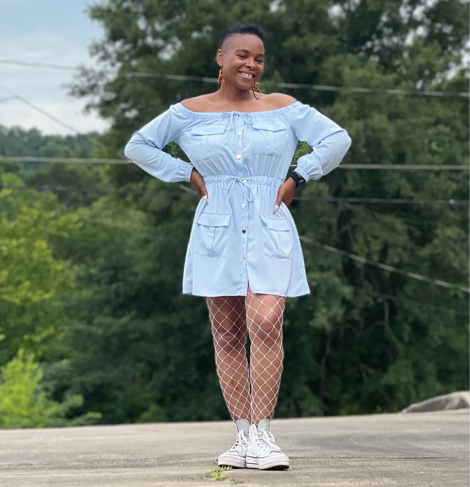Off Shoulder Cargo Dress