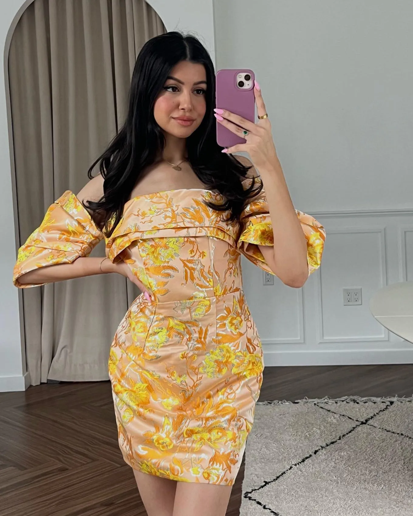 Off-shoulder Floral Mini Dress