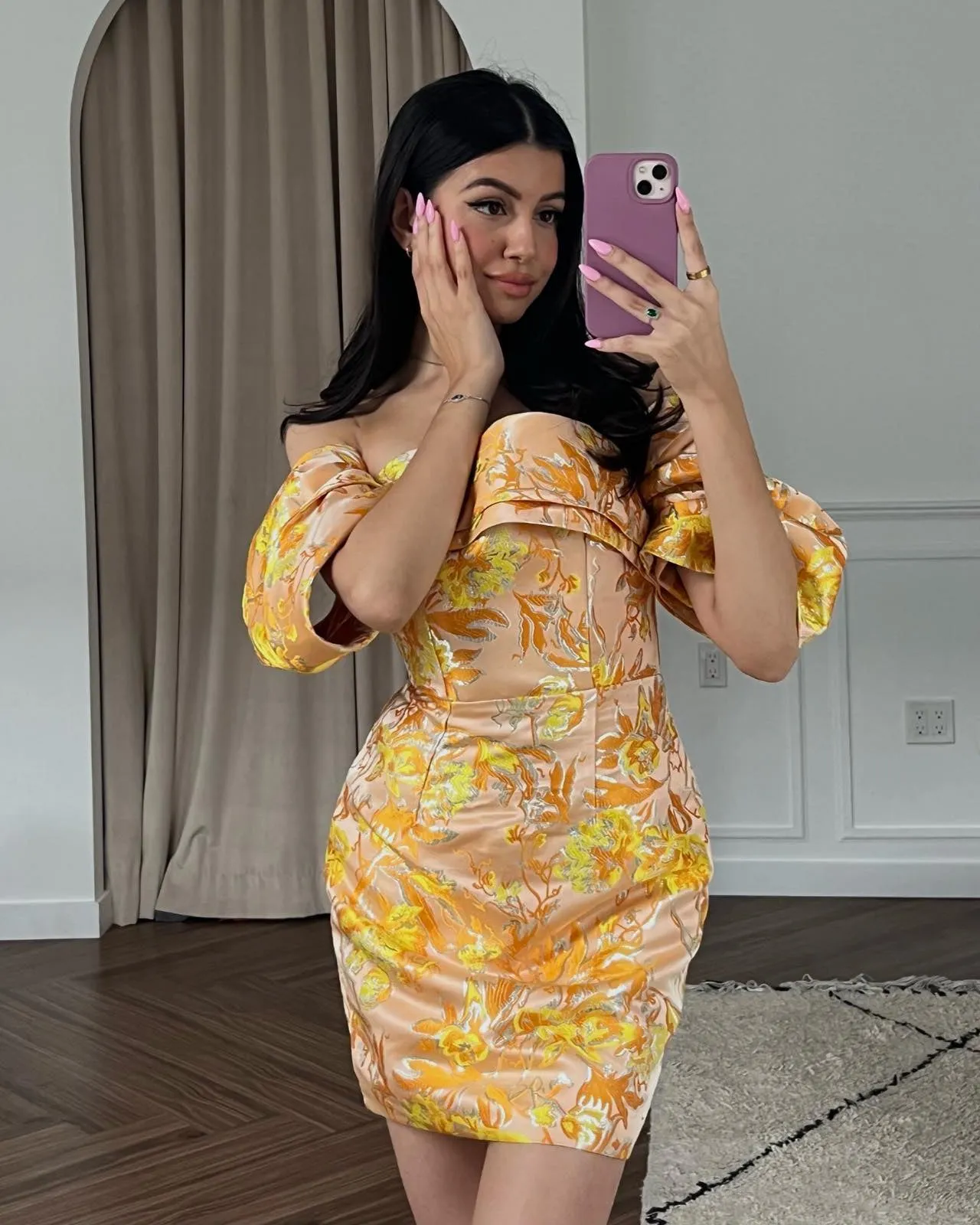 Off-shoulder Floral Mini Dress