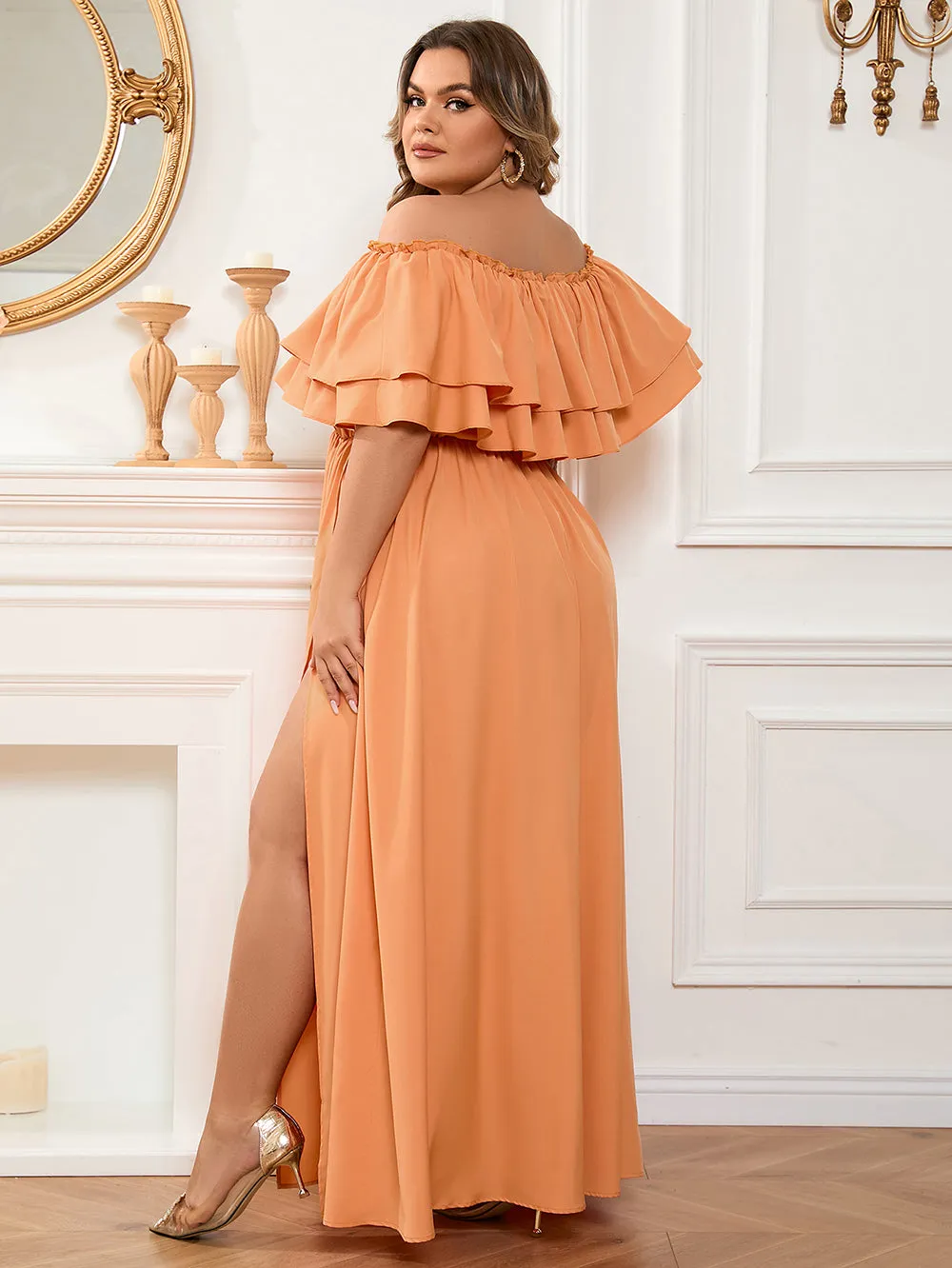 Off Shoulder Flouncy Maxi Bodycon Dress HB100211
