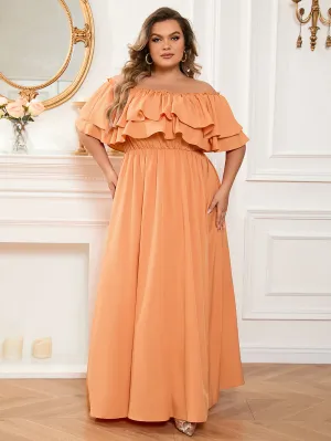 Off Shoulder Flouncy Maxi Bodycon Dress HB100211