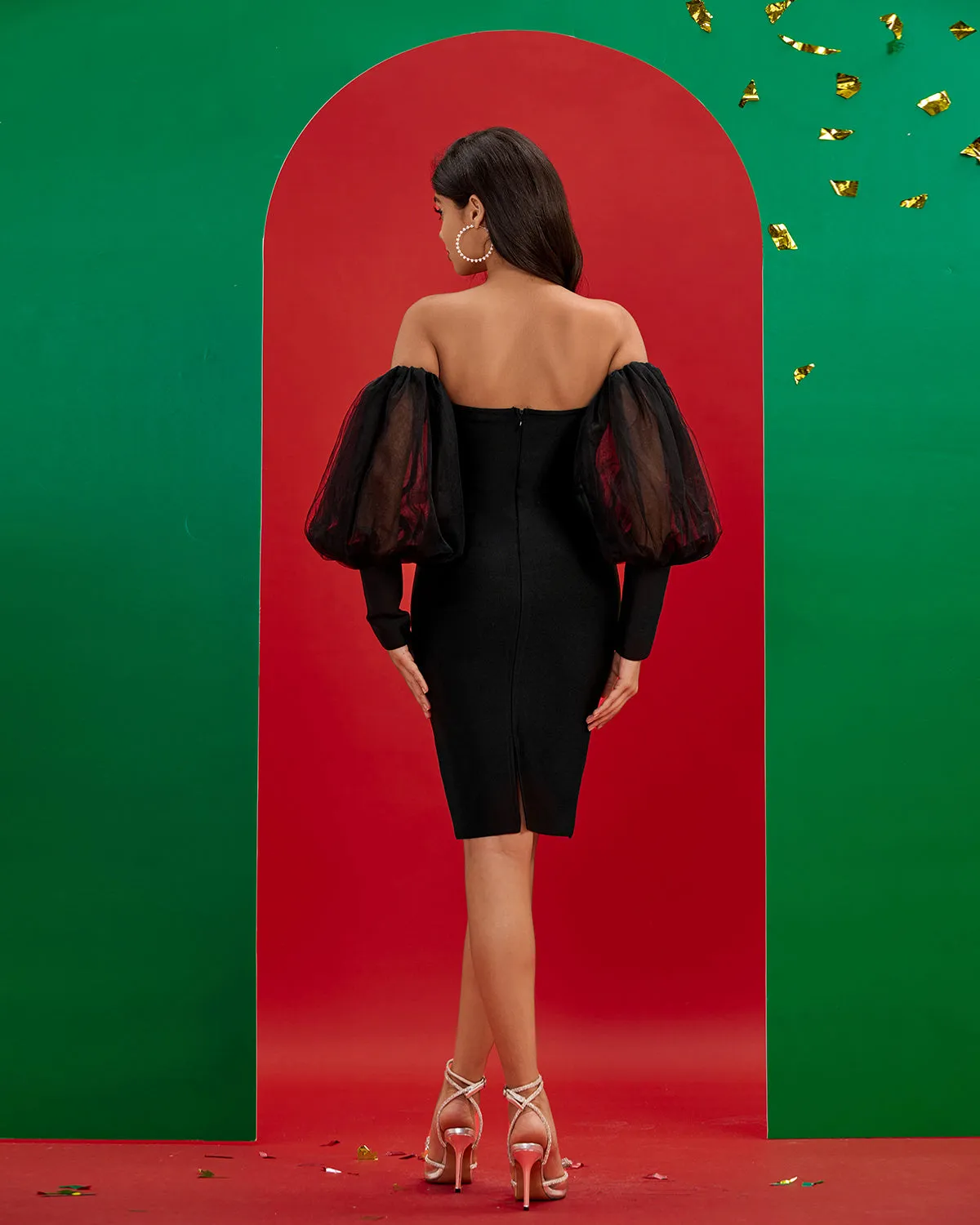 Off Shoulder Lantern Sleeve Bandage Dress