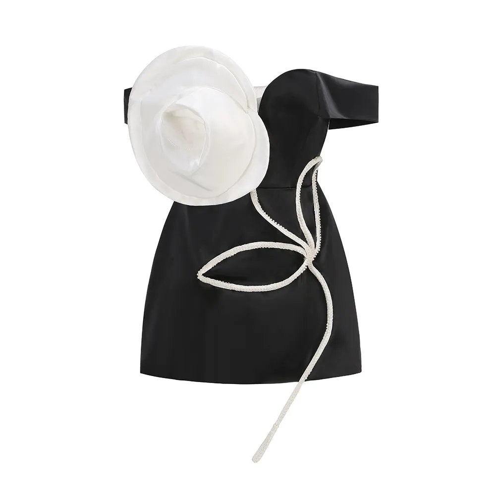 Off Shoulder Three-Dimensional Flower Mini Dress KLYF1279