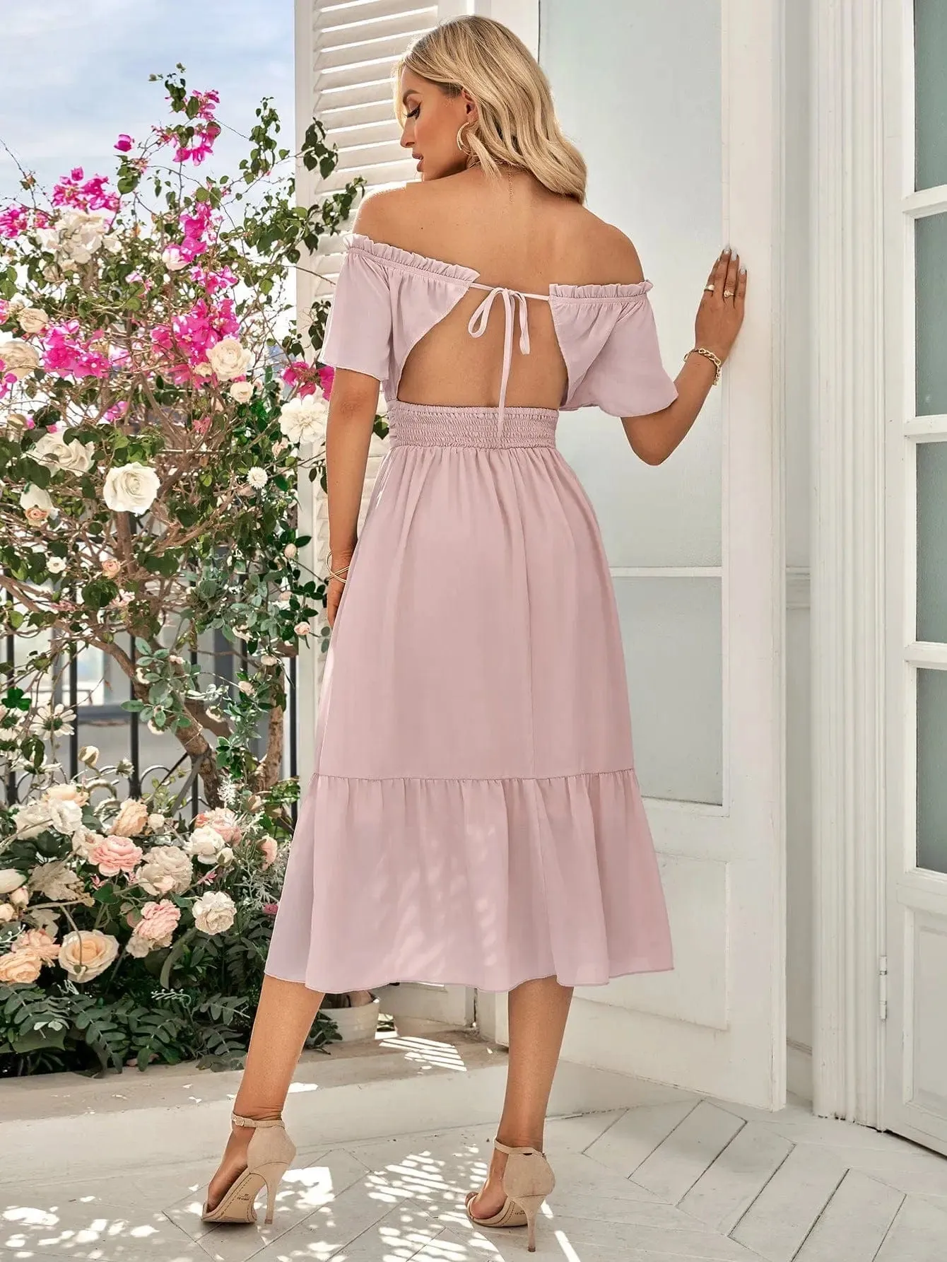 Off-Shoulder Tied Cutout Dress