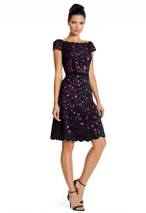 Off-the-Shoulder Laser Cut Dress in Pink