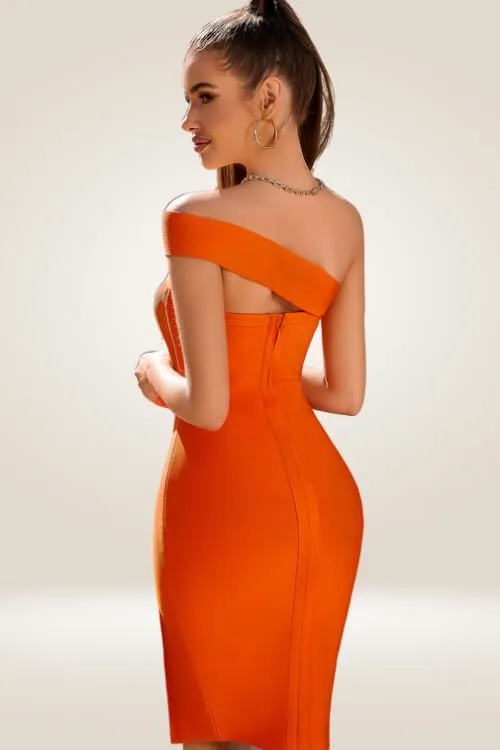 Off The Shoulder Orange Bodycon Dress