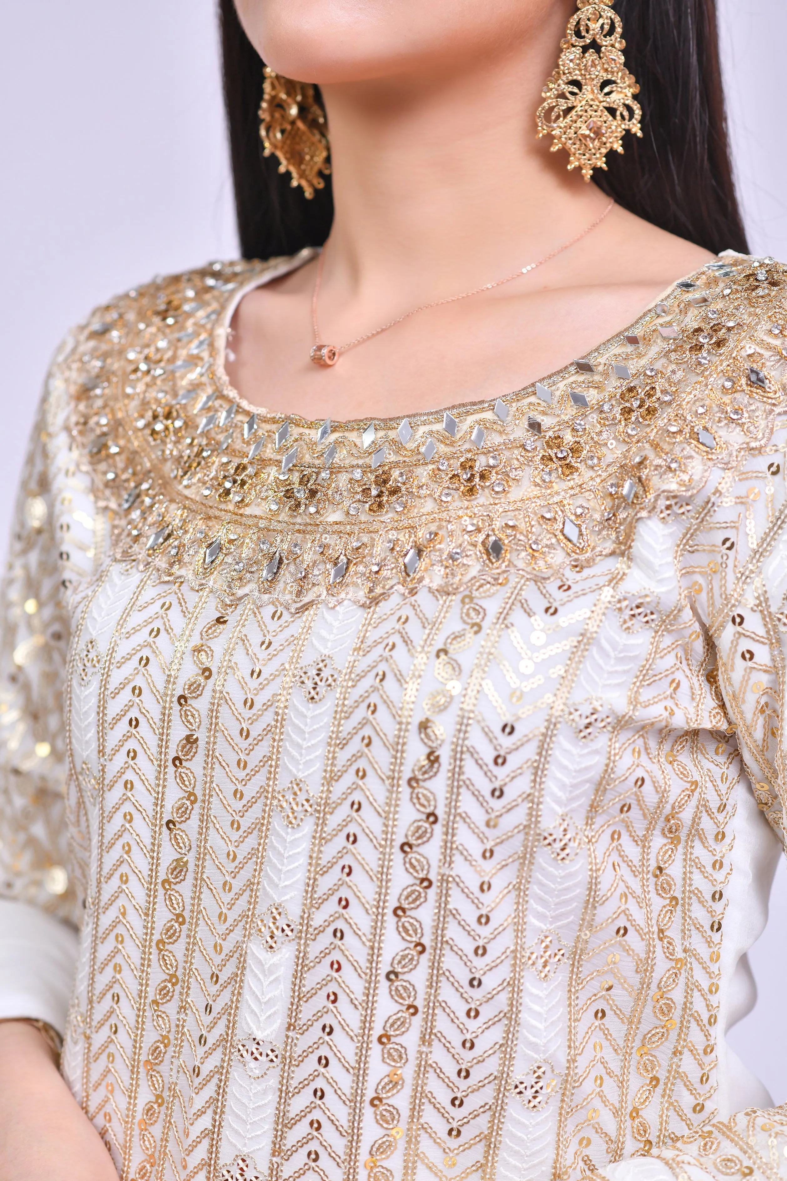 Off White Kameez Trouser Dupatta Pakistani Eid Dress