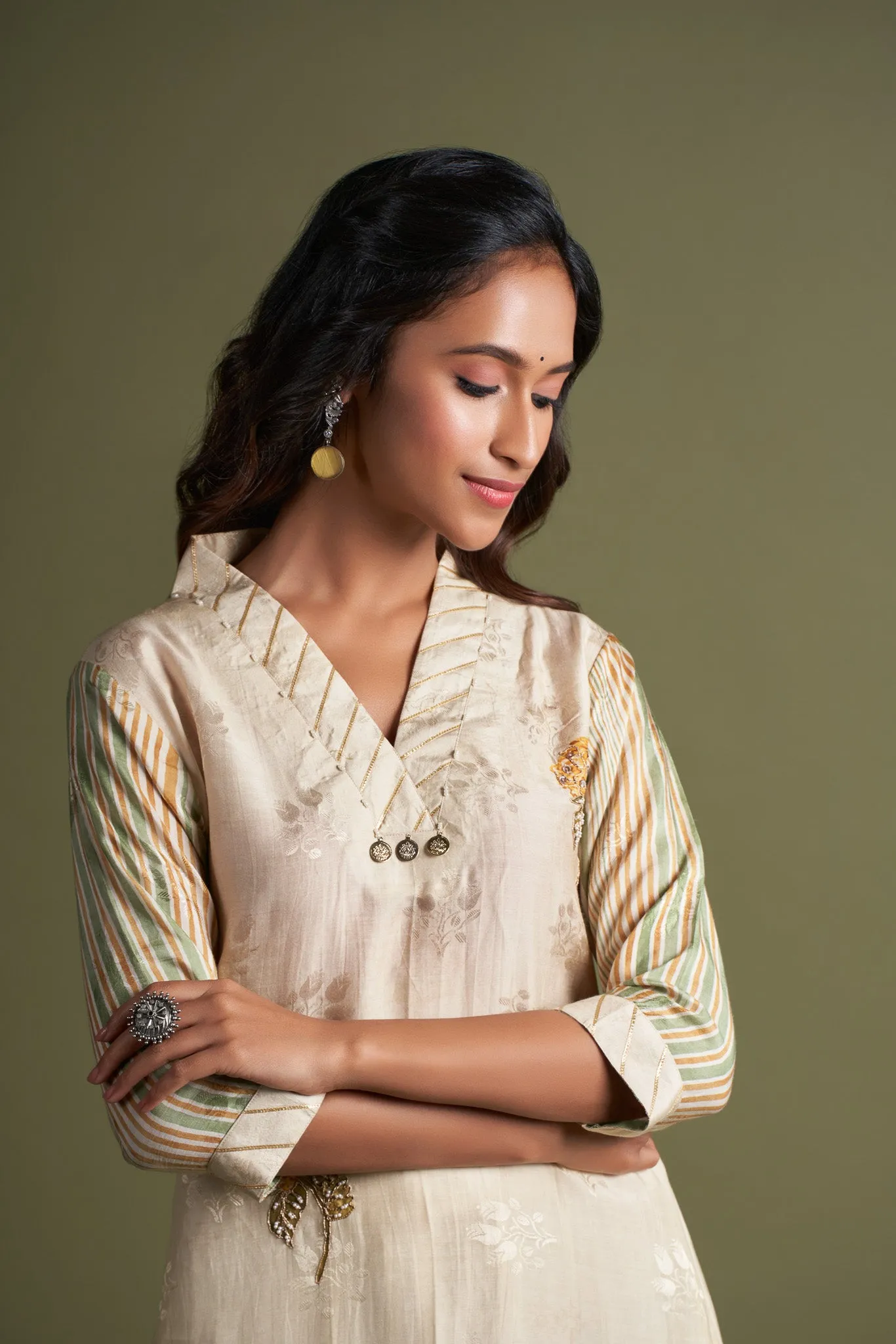 Off White Munga Silk Self Jacquard Kurta